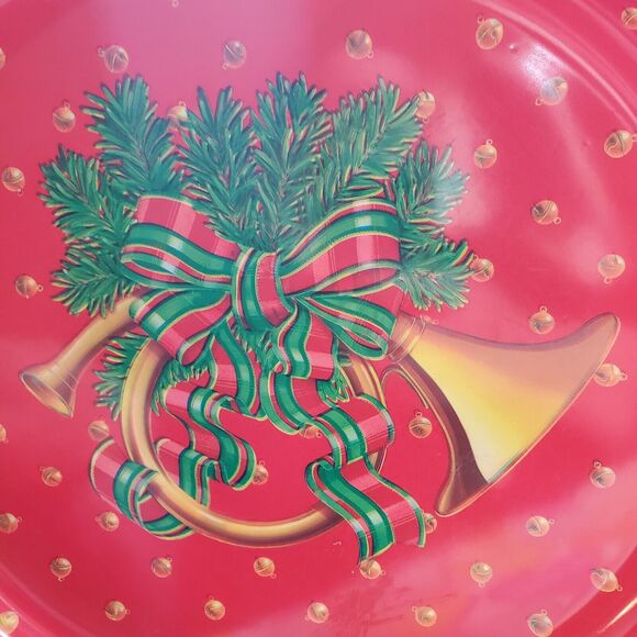 Vintage Christmas Deluxe Large Serving Tray Holiday Plastic Platter Red Horn - Picture 4 of 6